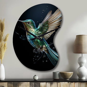 Teal Black Hummingbird Aerial Grace - Asymmetric Metal Wall Clock